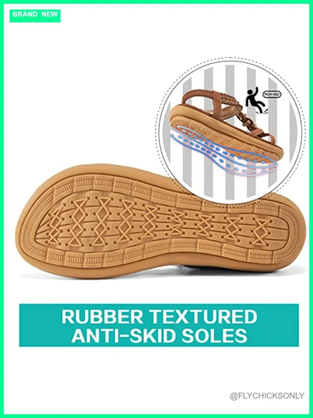 Women's Bohemian Flat Sandals with Rhinestone Ankle Strap, Memory Foam Insole
